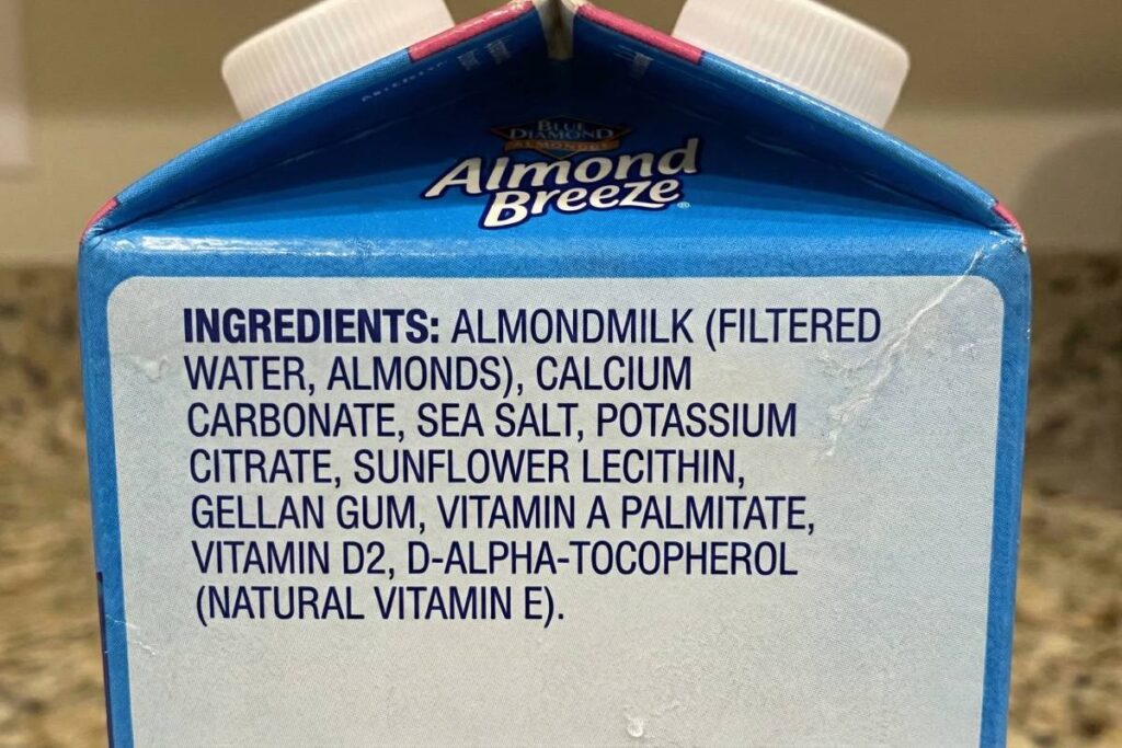 Blue Diamond Almond Breeze Unsweetened Ingredient Label