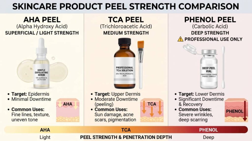 comparison of superficial medium and deep chemical peel solutions