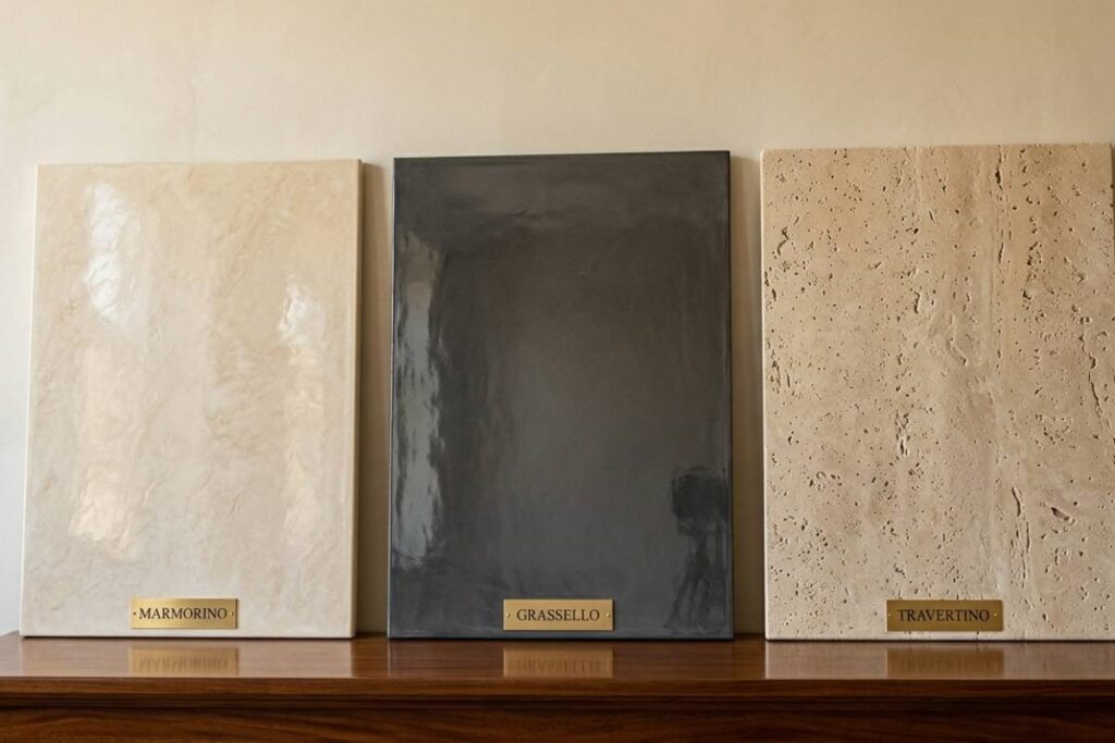 Three types of Venetian plaster finishes comparison