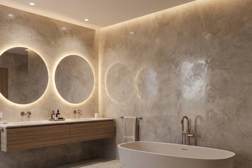Venetian plaster bathroom wall application